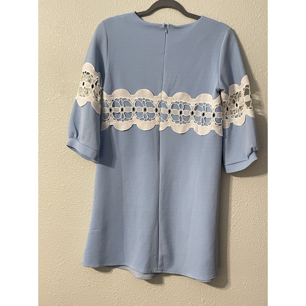 Vintage 1960s Sky Blue‎ Mini Dress Mod Floral Cutout - Picture 2 of 5